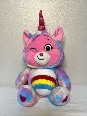 Care Bears Winking Unicorn Cheer Bear with removable hood and Rainbow Tummy